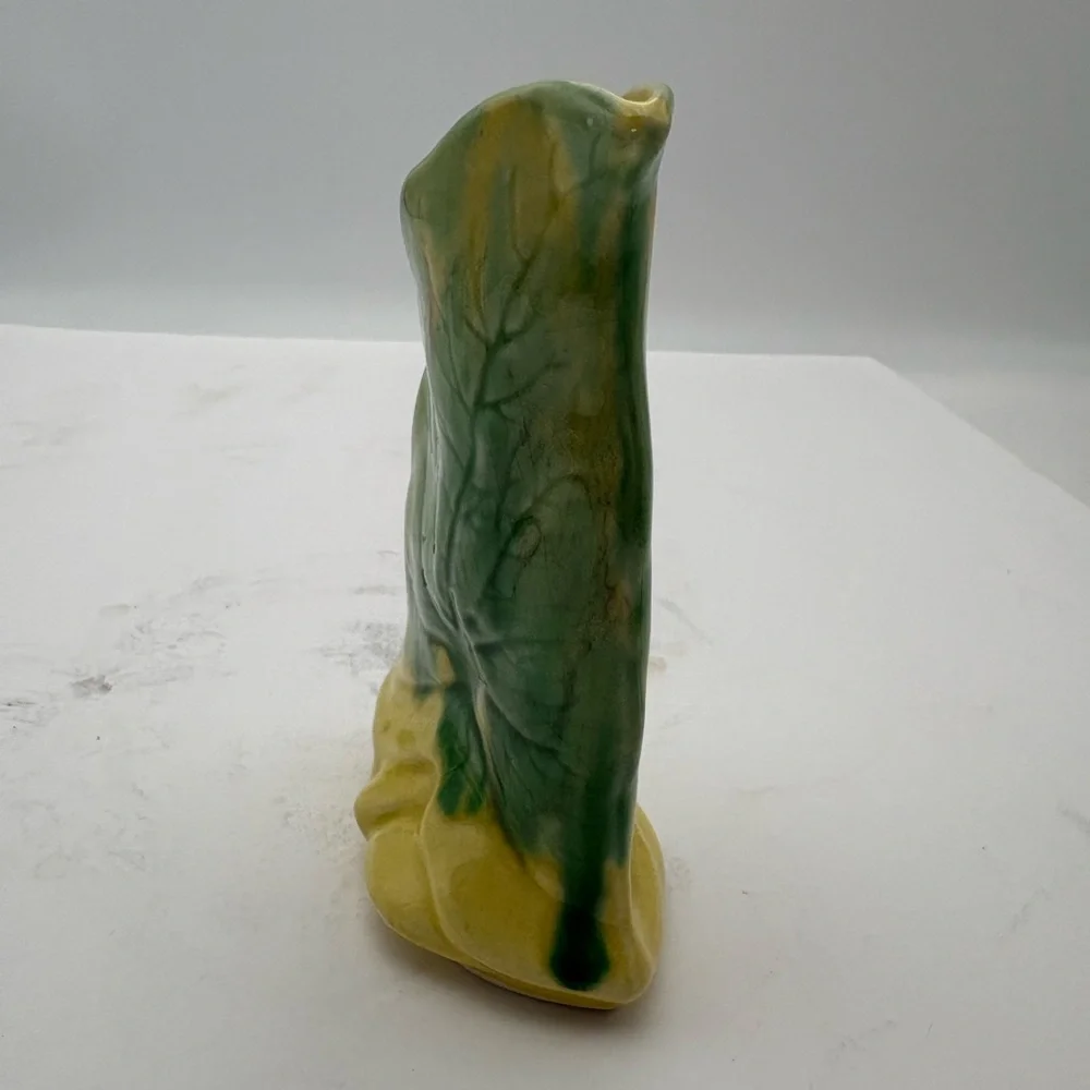 Mid-Century Modern Handcrafted Green and Yellow Leaf Vase